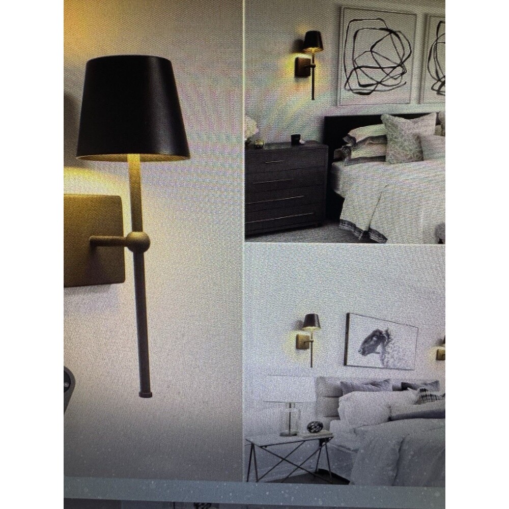 Dimmable Battery Operated Wall Sconce Set of 2 with Remote - Black loc:brs
